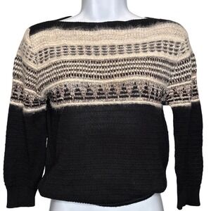 Vintage ESPRIT Womens Cecily Black Beige Fair Isle Angora Blend Sweater Y2K Prep